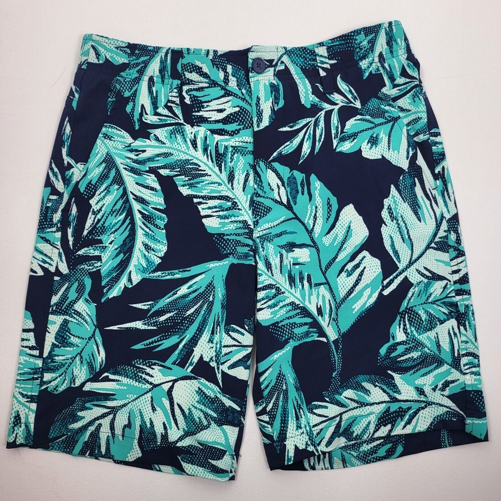 Under Armour Golf Shorts Mens 30 Navy Blue‎ Tropical Palm Leaf Print Stretch 9in